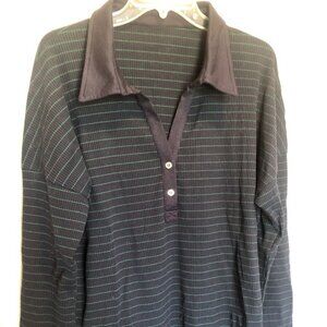 NWOT -  Navy Blue w/ green pin stripe long sleeve polo style top - size 2X